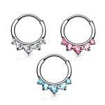 Septum Clicker - Ring - Silver - Crystals - Pointed