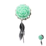 Ear Plug - Steel - Rose - Green - Feathers