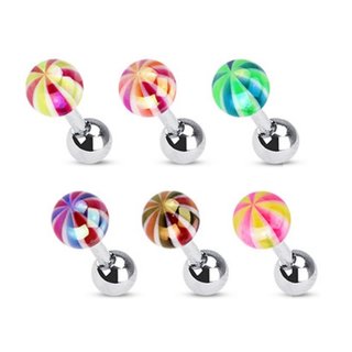 Barbell Piercing with Balls - Short - Striped - Metallic Colored