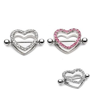 Nipple Piercing - Steel - Heart - Crystals [02.] - pink