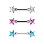 Nipple Piercing - Steel - Crystals - Stars
