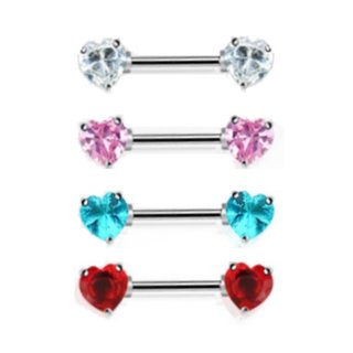 Nipple Piercing - Steel - Crystals - Hearts - [01.] - clear