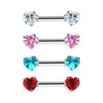 Nipple Piercing - Steel - Crystals - Hearts - [04.] - red