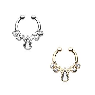 Fake Septum Piercing - Crystals - Drop - [01.] - silver