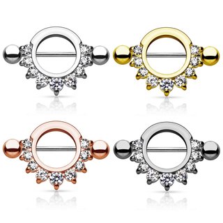 Nipple Piercing - Steel - Crystals - Pointed [01.] - silver
