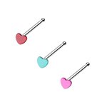 Nose Stud straight - Silver - Heart - Colorful [03.] - pink