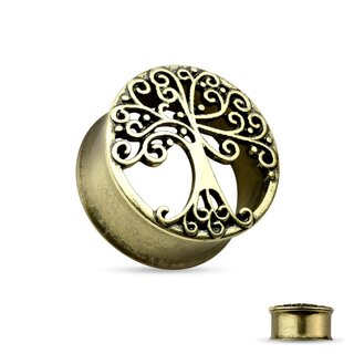 Flesh Tunnel - Double Flare - Gold - Antique - Tree of Life 22 mm