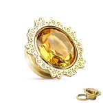 Ear Plug - Gold - Ornament - Crystal - Amber 10 mm