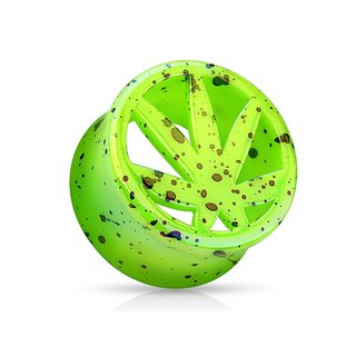 Flesh Tunnel - Acrylic - Green - Hemp Leaf