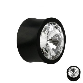 Wood Ear Plug - Black - Crystal 10 mm