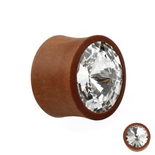 Wood Ear Plug - Brown - Crystal 6 mm