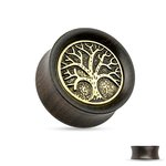 Wood Ear Plug - Brown - Tree of Life - Gold - Antique