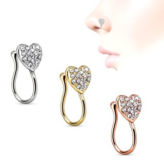 Fake Nose Piercing - Clip - Heart - Crystals