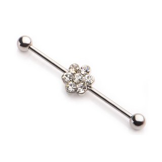 Barbell Piercing - Industrial - Silver - Crystal-Flower