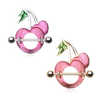 Nipple Piercing - Steel - Ring - Cherries [02.] - gold-red