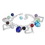 Bracelet - Silver - Hearts - Pearls - Colorful