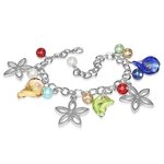 Bracelet - Silver - Flowers - Pearls - Colorful