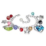 Bracelet - Silver - Hearts - Stars - Pearls - Colorful
