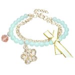 Bracelet - 2 Rows - Pearls - Blue - Flower - Ribbon