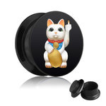 Picture Ear Plug - Screw - Lucky Cat - Middle Finger