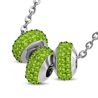 Necklace - Silver - 3 Crystal-Balls - Green