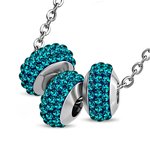 Necklace - Silver - 3 Crystal-Balls - Petrol Blue