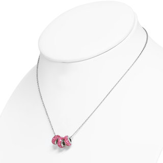 Necklace - Silver - 3 Crystal-Balls - Pink