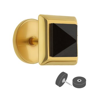 Piercing Fake Plug - Gold - Crystal - Black