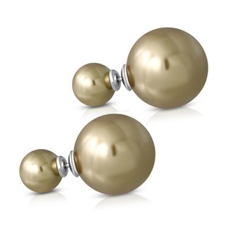 Ear Stud - Pearl - Double-Ball - Gold - Metallic