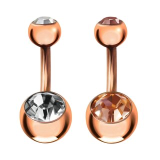 Bananabell Piercing - Steel - Rosegold - Crystals [02.] - 1,6 x 8 mm (Balls: 5 + 8 mm) - Crystals: peach