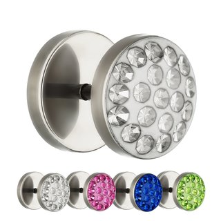 Piercing Fake Plug - Silver - Titanium - Epoxy Cover - Crystal