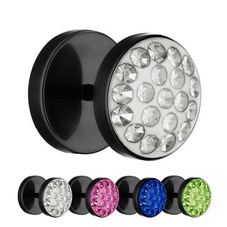 Piercing Fake Plug - Black - Titanium - Epoxy Cover - Crystal