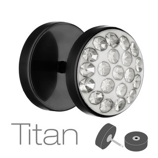 Piercing Fake Plug - Black - Titanium - Epoxy Cover - Crystal