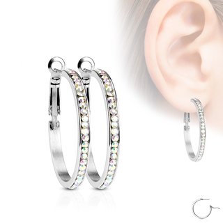 Hoop Earrings - Big - Silver - Crystals