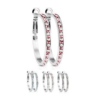 Hoop Earrings - Big - Silver - Crystals