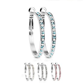 Hoop Earrings - Big - Silver - Crystals