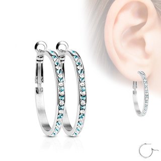 Hoop Earrings - Big - Silver - Crystals