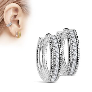 Hoop Earrings - Slim - Crystals - Clear