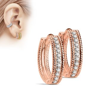 Hoop Earrings - Slim - Crystals - Clear [03.] - rose gold