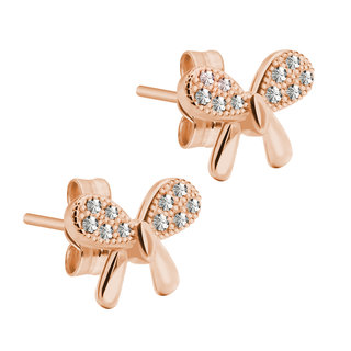 Ear Stud - 925 Sterling Silver - Ribbon - Crystals - Rose Gold
