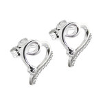 Ear Stud - 925 Sterling Silver - Curved Heart - Crystals