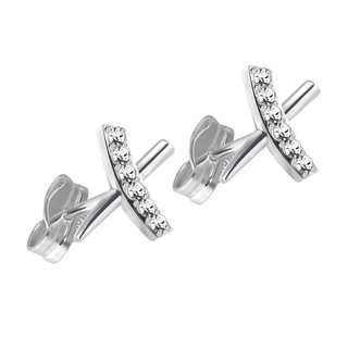 Ear Stud - 925 Sterling Silver - X - Crystals