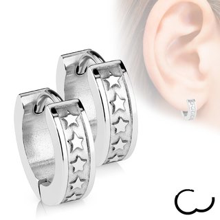 Hoop Earrings - Silver - Stars