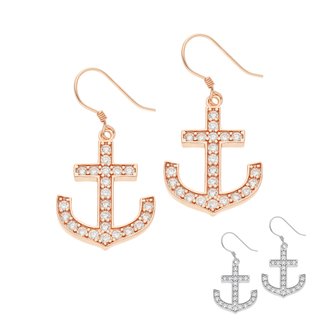 Dangle Earrings - 925 Silver - Anchor - Crystals