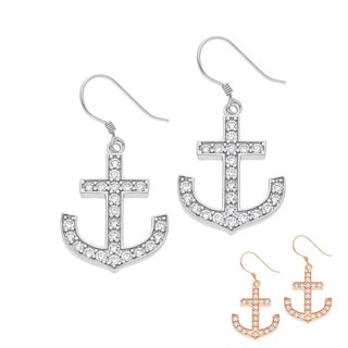 Dangle Earrings - 925 Silver - Anchor - Crystals