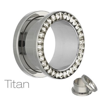 Titanium Flesh Tunnel - Silver - Crystal - Clear - Expoxy Cover