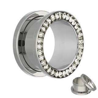 Titanium Flesh Tunnel - Silver - Crystal - Clear - Expoxy Cover 10 mm