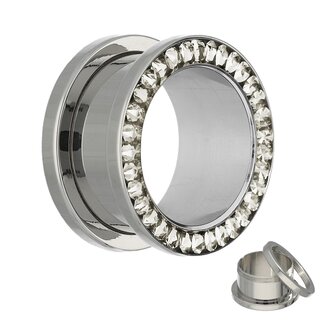 Titanium Flesh Tunnel - Silver - Crystal - Clear - Expoxy Cover 12 mm