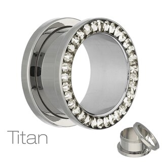 Titanium Flesh Tunnel - Silver - Crystal - Clear - Expoxy Cover 12 mm