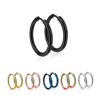 Hoop Earrings - Slim - Colorful - 5 Sizes [06.] - black - 10mm